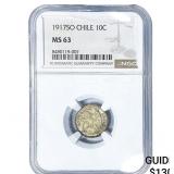 1917-SO Chile Silver 5 Centavos NGC MS63