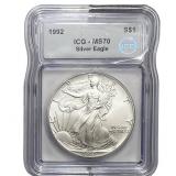 1992 Silver Eagle ICG MS70