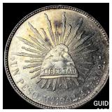 1904 Mexico Cap and Rays Silver Un Peso CHOICE AU