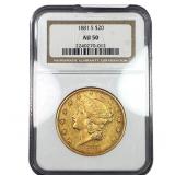1881 $20 Gold Double Eagle NGC AU50
