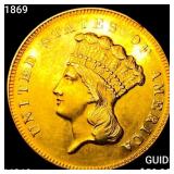 1869 $3 Gold Piece CHOICE BU