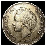 1893 Spain Silver 5 Pesetas NEARLY  UNCIRCULATED