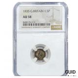 1835 Great Britain Silver 1.5 Pence NGC AU58