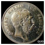 1895-E Germany, Saxony Silver 5 Marks CHOICE AU