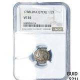 1788-LIMA Colonial Spain Silver 1/2 Real NGC VF35
