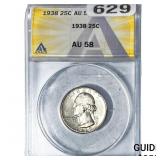 1938 Washington Silver Quarter ANACS AU58