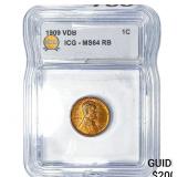 1909 VDB Wheat Cent ICG MS64 RB