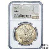 1921-D Morgan Silver Dollar NGC MS62