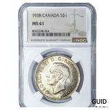 1938 Sliver $1 Canada NGC MS61