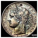 1849-A France Silver 1 Franc Toned! CHOICE AU