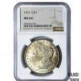 1921-S Morgan Silver Dollar NGC MS64