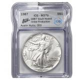 1987 Silver Eagle ICG MS70 87 Vault Hoard Ini. Pro