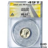 1916 Mercury Silver Dime ANACS MS63 FSB