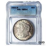 1921-D Morgan Silver Dollar ICG MS64