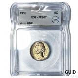 1938 Jefferson Nickel ICG MS67
