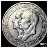 1911-A Germany, Prussia Silver 3 Marks CHOICE AU