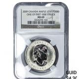 2009 $50 Palladium Canada Maple Leaf 10oz NGC MS69