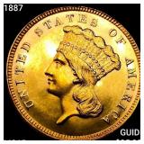 1887 $3 Gold Piece GEM BU +