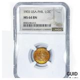 1903 USA-Phil 1/2C NGC MS64 BN