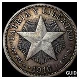 1916 Cuba Silver 1 Peso CHOICE AU