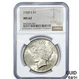 1928-S Silver Peace Dollar NGC MS62