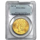 1907-D $20 Gold Double Eagle PCGS MS61