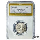 2004-D 25C Wisconsin PGA MS67 Extra Leaf, Low