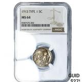 1913 Buffalo Nickel NGC MS64 Type 1