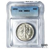 1942 Walking Liberty Half Dollar ICG MS63