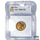 1909 VDB Wheat Cent ICG MS64 RB