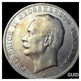 1908 Germany Baden Silver 5 Marks CHOICE AU