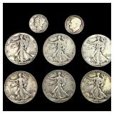 [8] 1940-1945 U.S. Silver Coin Lot 10C & 50C