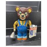 Vintage T-N Japan Wind-Up News Bear Toy Works!