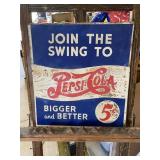 Vintage 1940's Pepsi-Cola Double Dot Metal Sign