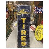 Vintage 1940's GATES TIRES Metal Sign Wood Frame