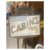 Elmer Schmidt's Lakefront Cabins Painted Wood Sign