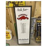 Mobil Oil 4 Foot Tall Wood Framed Porcelain Therm