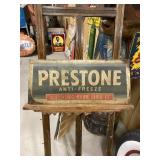 Vintage Embossed Metal Prestone Sign GAS OIL