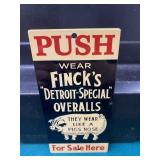 Finck's Overalls Porcelain Door Push Sign