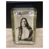Vintage Indian Chief Glass Paperweight