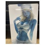 Anime Ski Hat Girl Metal Sign-Blue like Smurf?