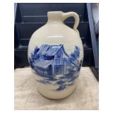 Primitive Stoneware Jug Beautiful Barn Scene Paint