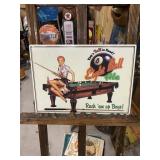 Eight Ball Ale Girl Playing Pool Metal Sign