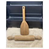 Vintage Primitive Wooden Rolling Pin & Paddle