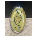 Vintage OVAL Painted Flower Glass Paperweight