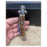 Italy Curved Blade Switchblade Knife-Stag Like Grp