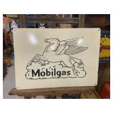 Mobilgas Pegasus White Painted Metal Sign- GAS OIL