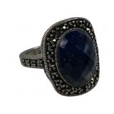 Sterling Silver Sapphire & Marcasite Ring