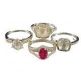 4 925 Silver Ladies Gemstone Rings