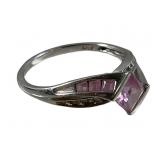 Ladies 10K White Gold Pink Ice & Diamond Ring
